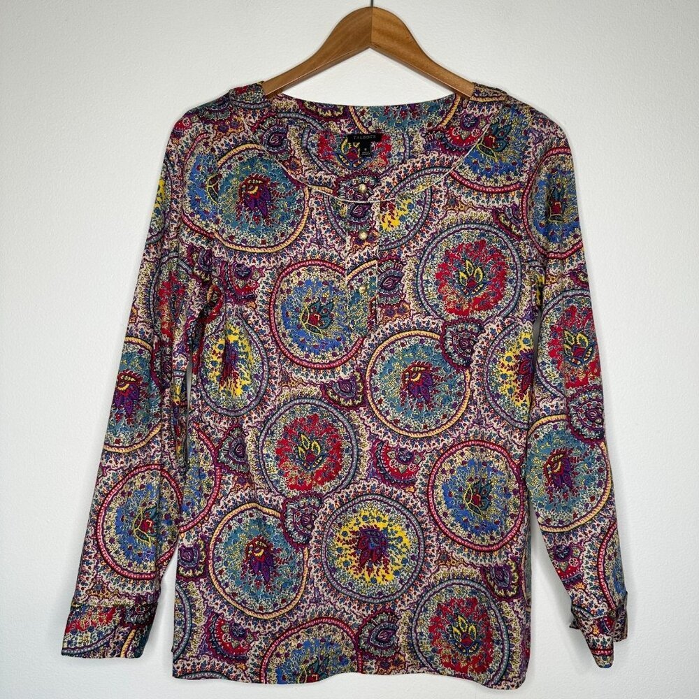 Talbots Popover Top Size‎ 8 Paisley Long Sleeve